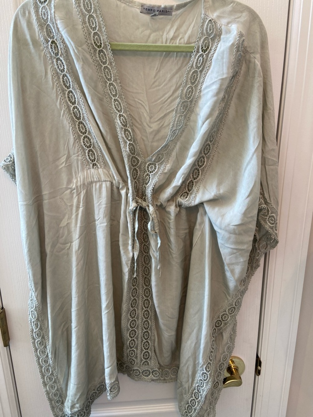 Tempo Paris Sage Green Lace-Trim Kimono Cover-Up